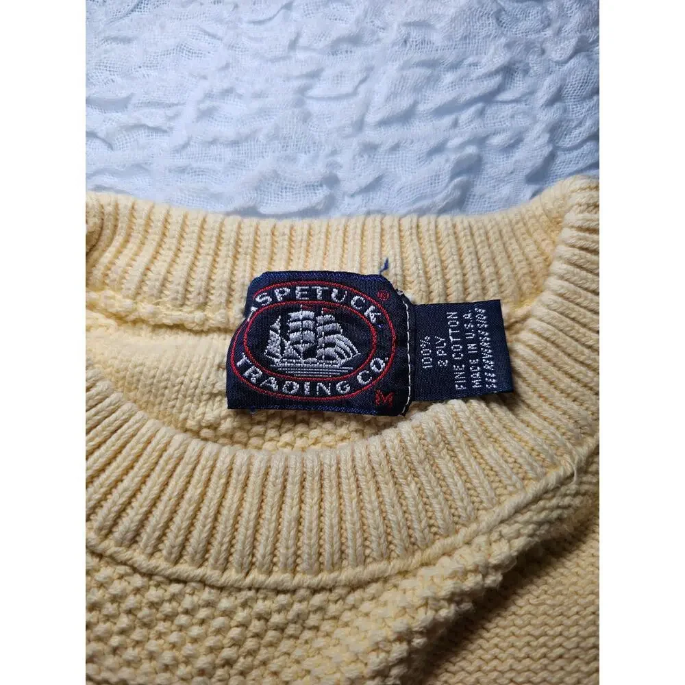 Vintage Aspetuck Yellow Crewneck 100% cotton sweater sz Medium